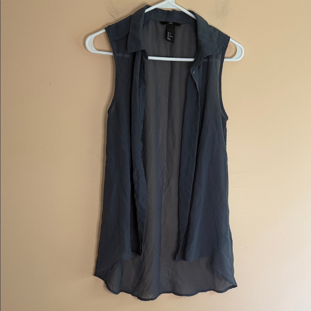 H&M Sleeveless Sheer Longline Tunic - Charcoal Gray